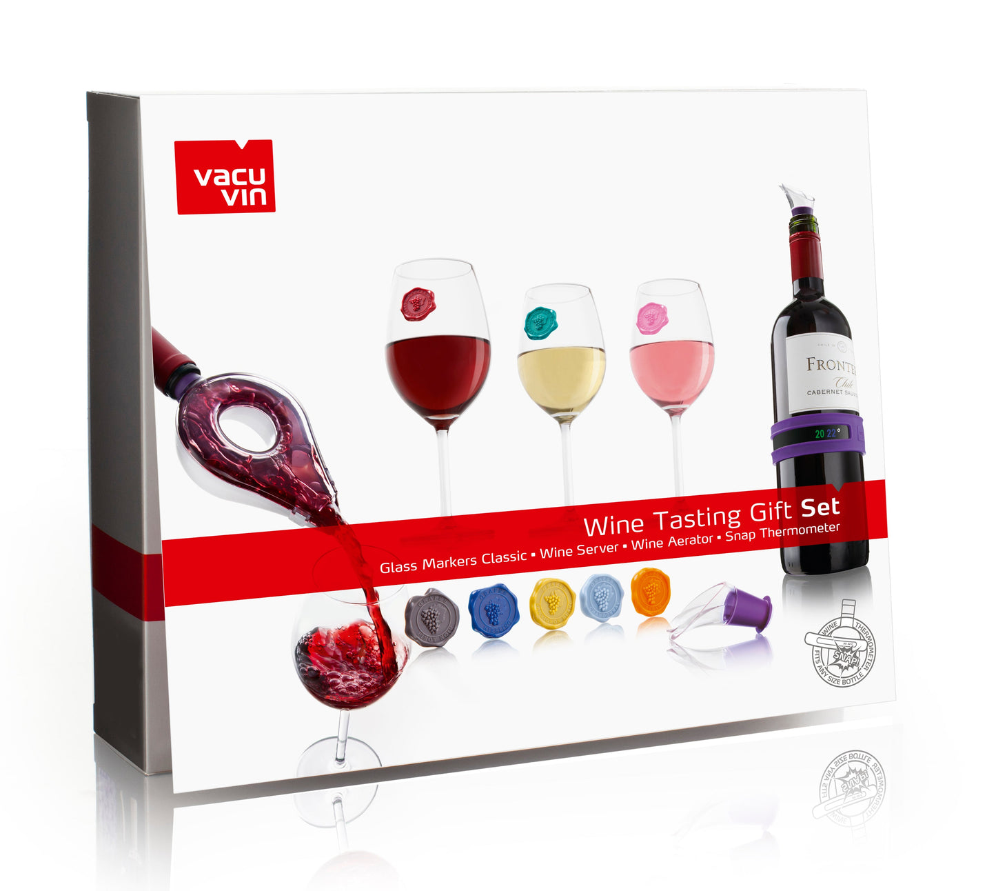 VACU VIN WINE TASTING GIFT SET (2 WINE SERVER, WINE AEREATOR, SNAP TERMOMETHER, 8 GLASS MARKERS)